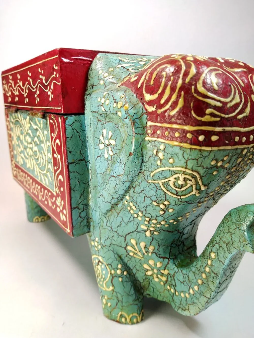 Hand Painted Wooden Elephant Jewelry Trinket Storage Box